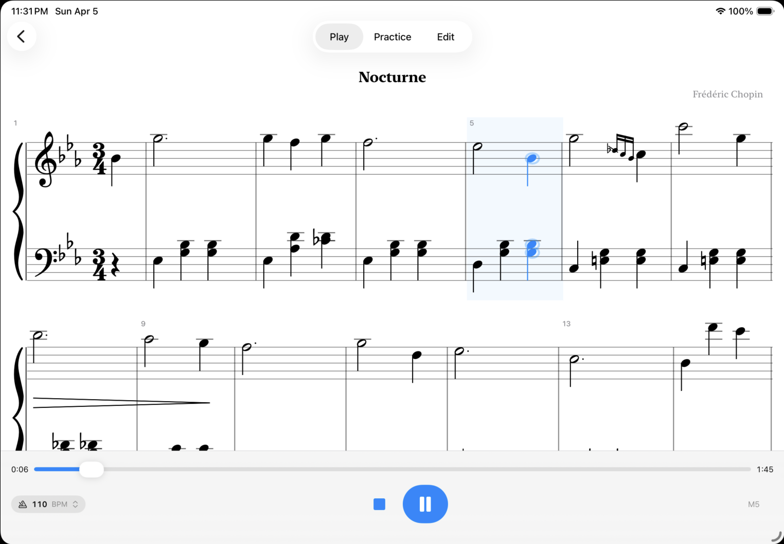 Minuet in G Major sheet music playback